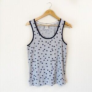 Lucky Brand Grey Navy Blue Stars Sleeveless Tank Top Womens Size Small
